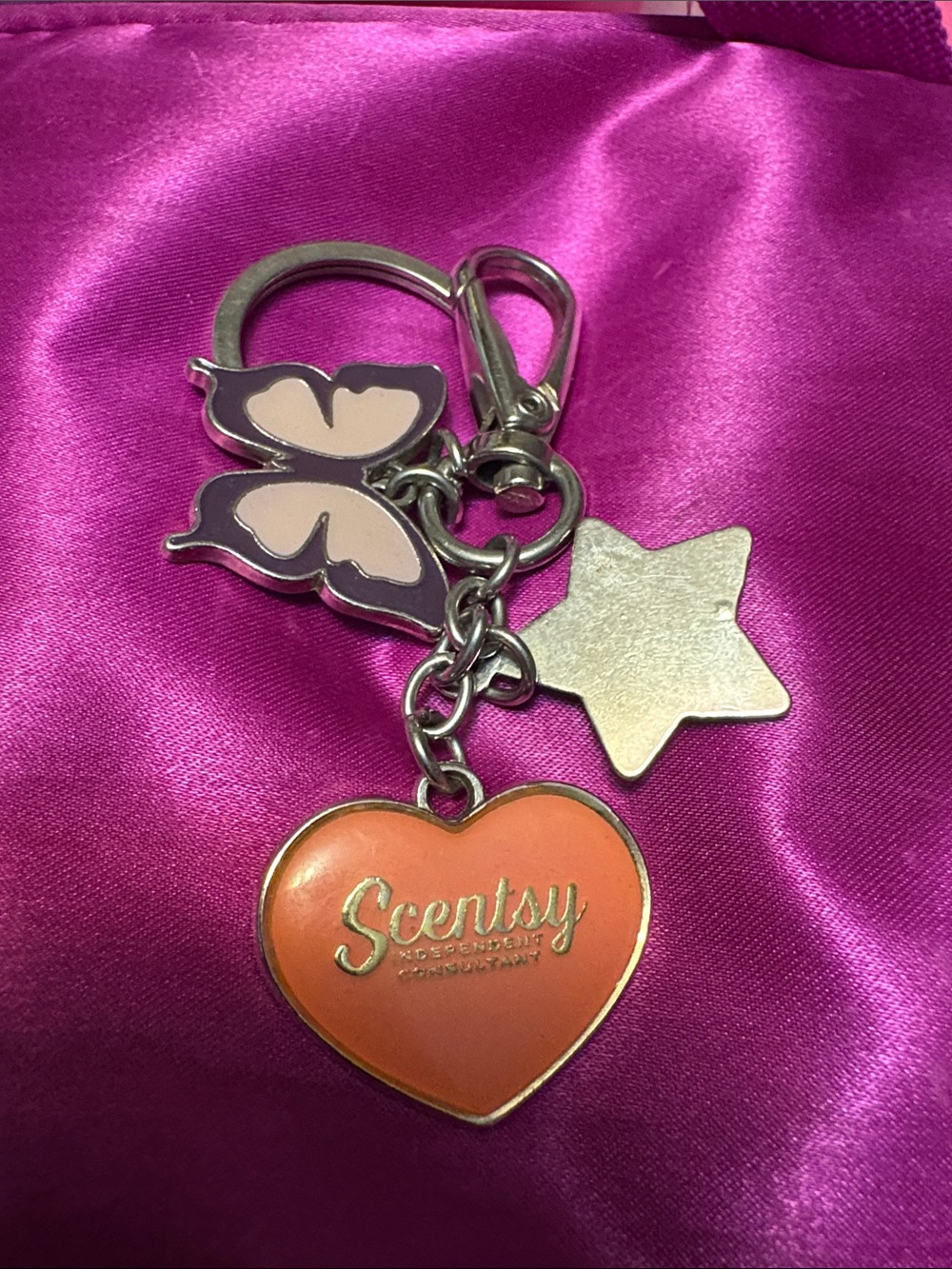 Scentsy Pink Heart Keychain with Star & Butterfly Charms